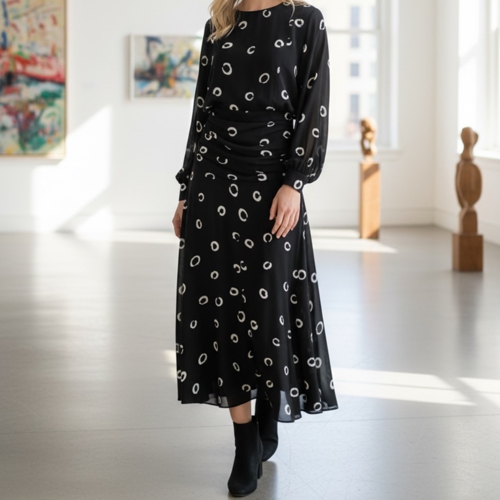 Vintage Dennis Goldsmith black + white abstract moon print Women's Dress Size 10